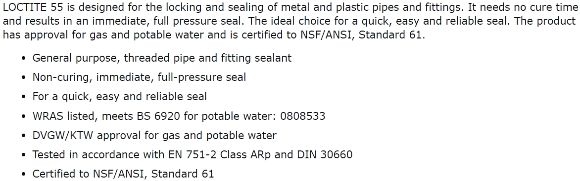 חוט טפלון מקצועי לאיטום צנרת לוקטייט LOCTITE 55 TEXT